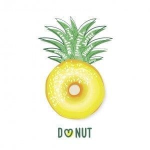 Vector pineapple donut. Yellow color glazed doughnut with coconut. Cute background for card, fabric.